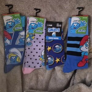 The Smurfs Crew Socks Bundle 4 Pairs Mens Womens Shoe Size 6-13 Novelty Blue New